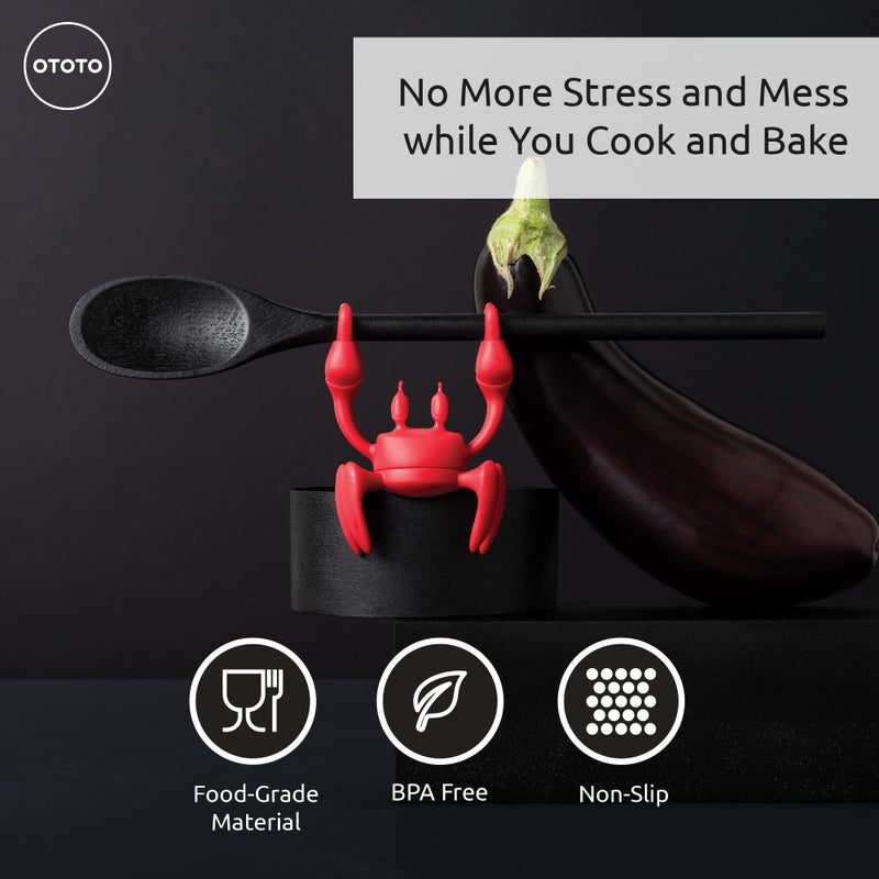 OTOTO Red The Crab Silicone Utensil Rest - Kitchen Gifts, Silicone Spoon Rest - Heat-Resistant Kitchen - Steam Releaser, Chopstick Rests & Holders - Image 2